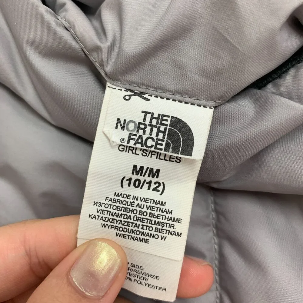 The North Face Reversible Jacket Girls Youth M Medium Aqua Grey Quilted Filled
